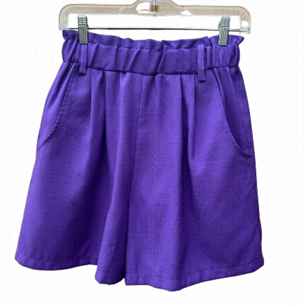 Vintage Purple Pleated High Rise Wide Leg Trouser Casual Shorts New Deadstock